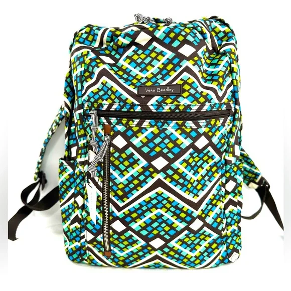 Vera Bradley Backpack Book bag Rain Forest Blue Green Brown NWOT Never Used VERA BRADLEY Blue Green Double Daisy Backpack | Mercari main image 4